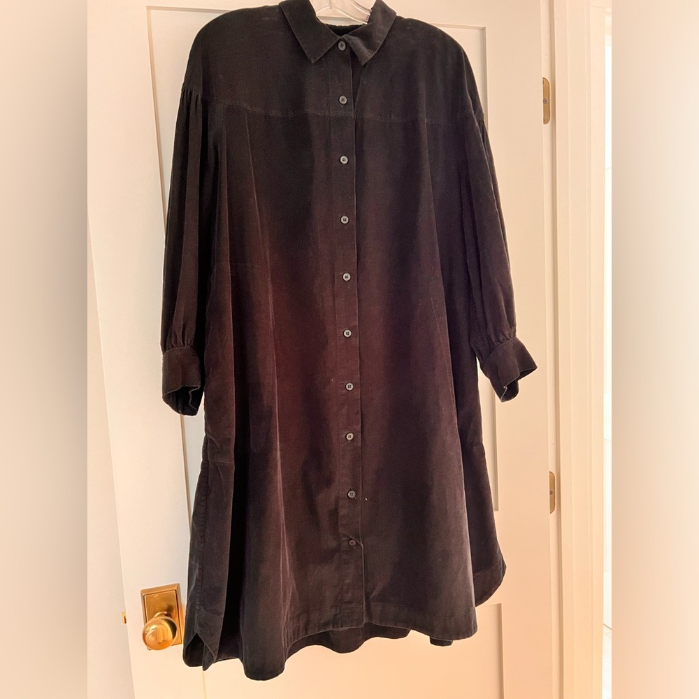 TOAST needle corduroy shirt dress Button front UK 16 Black Excellent Condition